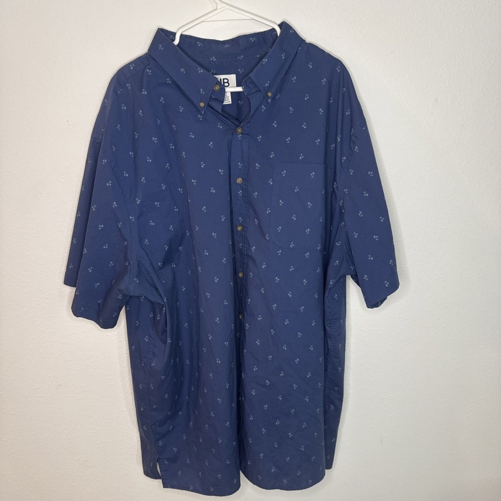 Harbor Bay Men 3XLT Navy Blue Palm Print Short Sleeve Button Front Shirt 3XL T